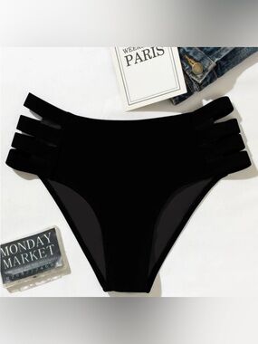 Strappy Black Cut Out Bikini Bottoms